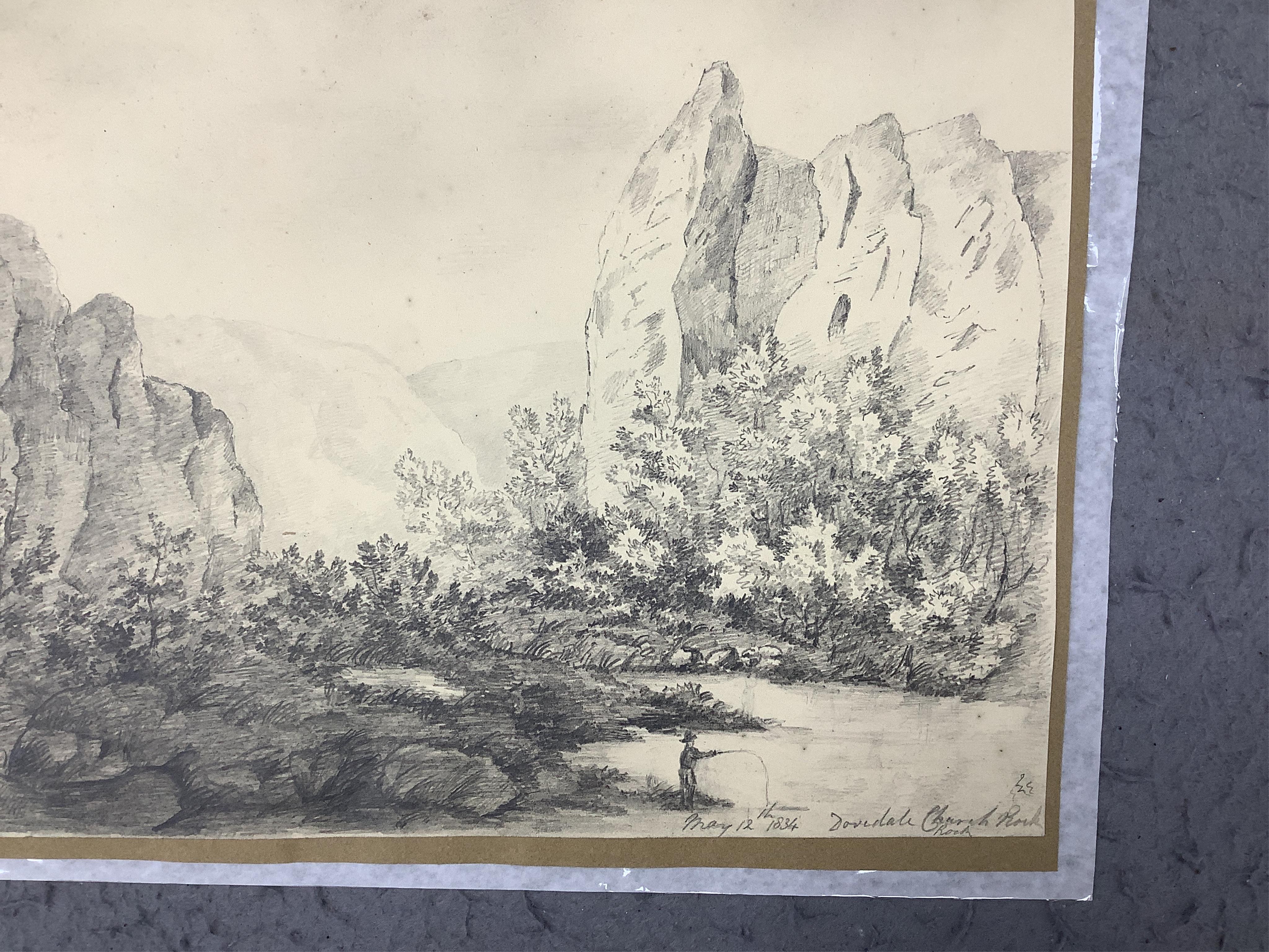 A collection of 19th century pencil sketches, Landscapes including some by John Hodgson, Scottish loch scenes and examples signed ‘Miss Walker’ including Brassington Tors, dated 1831, largest 22 x 28cm, all unframed
